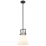 Newton Cone Stem Hung Pendant - Matte Black / Matte White