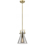 Newton Cone Stem Hung Mini Pendant - Brushed Brass / Light Smoked