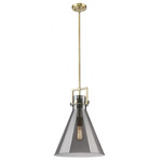 Newton Cone Stem Hung Pendant - Brushed Brass / Smoked