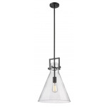 Newton Cone Stem Hung Pendant - Matte Black / Clear Seedy
