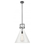 Newton Cone Stem Hung Pendant - Matte Black / Clear