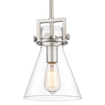 Newton Cone Stem Hung Mini Pendant - Satin Nickel / Clear