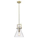 Newton Cone Stem Hung Pendant - Brushed Brass / Clear Seedy