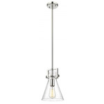 Newton Cone Stem Hung Mini Pendant - Polished Nickel / Clear Seedy