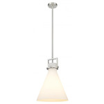 Newton Cone Stem Hung Pendant - Satin Nickel / Matte White