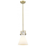 Newton Cone Stem Hung Mini Pendant - Brushed Brass / Matte White