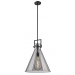 Newton Cone Stem Hung Pendant - Matte Black / Smoked