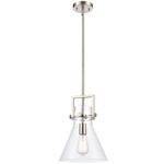 Newton Cone Stem Hung Pendant - Satin Nickel / Clear