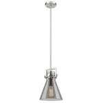 Newton Cone Stem Hung Mini Pendant - Satin Nickel / Light Smoked