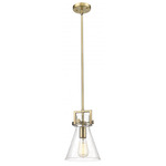 Newton Cone Stem Hung Mini Pendant - Brushed Brass / Clear Seedy