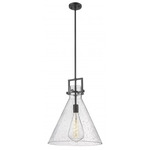 Newton Cone Stem Hung Pendant - Matte Black / Clear Seedy