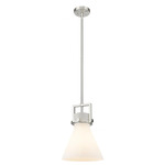 Newton Cone Stem Hung Pendant - Satin Nickel / Matte White