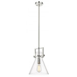 Newton Cone Stem Hung Pendant - Polished Nickel / Clear Seedy