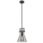 Newton Cone Stem Hung Mini Pendant - Matte Black / Light Smoked