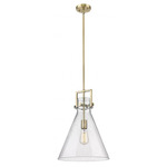 Newton Cone Stem Hung Pendant - Brushed Brass / Clear Seedy