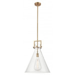 Newton Cone Stem Hung Pendant - Brushed Brass / Clear