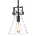 Newton Cone Stem Hung Mini Pendant - Matte Black / Clear