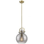 Newton Sphere Stem Hung Pendant - Brushed Brass / Light Smoked