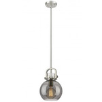 Newton Sphere Stem Hung Pendant - Satin Nickel / Light Smoked