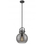 Newton Sphere Stem Hung Pendant - Matte Black / Light Smoked