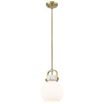 Newton Sphere Stem Hung Pendant - Brushed Brass / Matte White