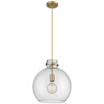 Newton Sphere Cord Hung Pendant - Brushed Brass / Clear Seedy