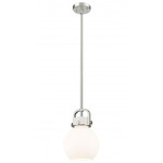 Newton Sphere Stem Hung Pendant - Satin Nickel / Matte White
