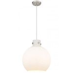 Newton Sphere Cord Hung Pendant - Satin Nickel / Matte White