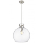 Newton Sphere Cord Hung Pendant - Satin Nickel / Clear