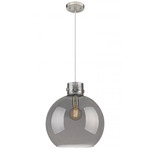 Newton Sphere Cord Hung Pendant - Satin Nickel / Smoked