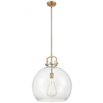 Newton Sphere Stem Hung Pendant - Brushed Brass / Clear