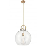 Newton Sphere Stem Hung Pendant - Brushed Brass / Clear