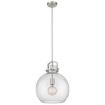 Newton Sphere Stem Hung Pendant - Satin Nickel / Clear Seedy