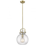 Newton Sphere Stem Hung Pendant - Brushed Brass / Clear Seedy