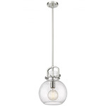 Newton Sphere Stem Hung Pendant - Satin Nickel / Clear Seedy