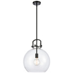 Newton Sphere Stem Hung Pendant - Matte Black / Clear