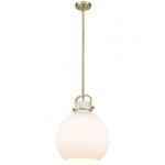 Newton Sphere Stem Hung Pendant - Brushed Brass / Matte White
