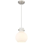 Newton Sphere Cord Hung Pendant - Satin Nickel / Matte White