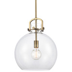 Newton Sphere Stem Hung Pendant - Brushed Brass / Clear