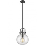 Newton Sphere Stem Hung Pendant - Matte Black / Clear Seedy