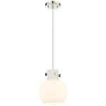 Newton Sphere Cord Hung Pendant - Polished Nickel / Matte White