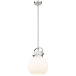 Newton Sphere Stem Hung Pendant - Satin Nickel / Matte White
