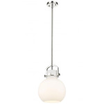 Newton Sphere Stem Hung Pendant - Polished Nickel / Matte White