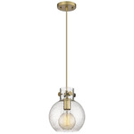 Newton Sphere Cord Hung Pendant - Brushed Brass / Clear Seedy