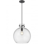 Newton Sphere Cord Hung Pendant - Matte Black / Clear