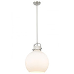 Newton Sphere Stem Hung Pendant - Polished Nickel / Matte White