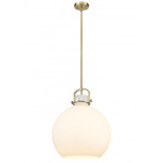 Newton Sphere Stem Hung Pendant - Brushed Brass / Matte White