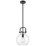 Newton Sphere Stem Hung Pendant - Matte Black / Clear
