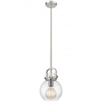 Newton Sphere Stem Hung Pendant - Satin Nickel / Clear Seedy