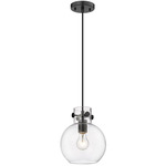 Newton Sphere Cord Hung Pendant - Matte Black / Clear